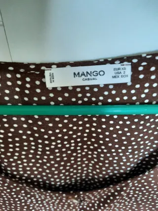 Blusa Mango Viscosa Lunares Marrón y Blanco