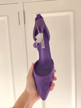 Zapatos tacón antelina morada talla 41