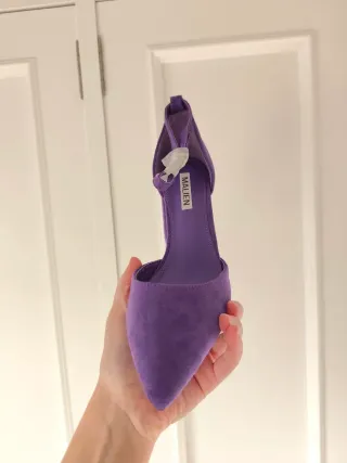 Zapatos tacón antelina morada talla 41