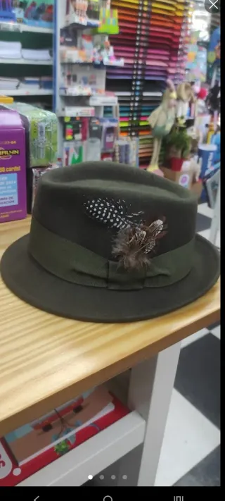 Sombrero de Lana Verde Oscuro con Plumas