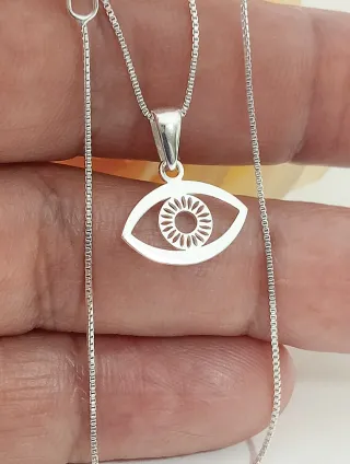 Ojo biselado con cadena en  Plata de Ley