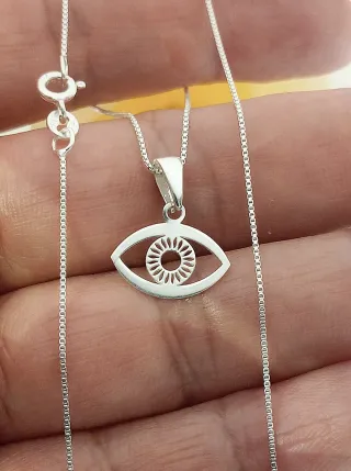 Ojo biselado con cadena en  Plata de Ley