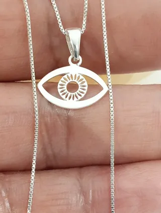 Ojo biselado con cadena en  Plata de Ley