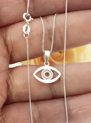 Ojo biselado con cadena en  Plata de Ley