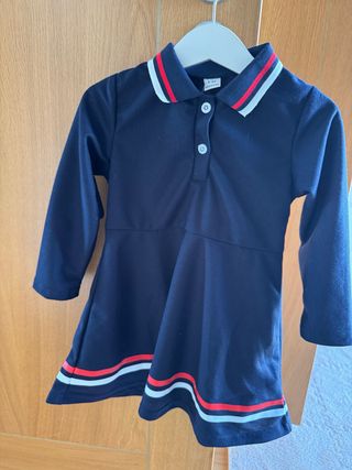 Vestido infantil azul com riscas