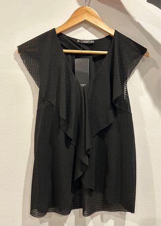 Blusa Mango Negra Volantes Talla S