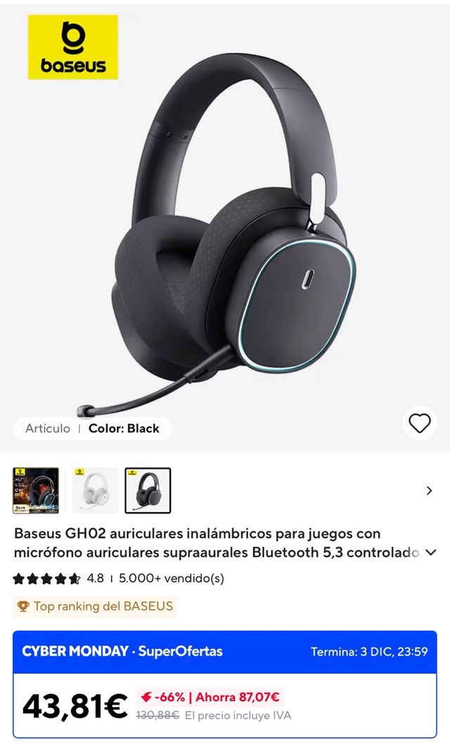 Baseus AeQur GH02 Gaming Auriculares Inalámbricos