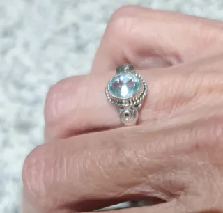 Anillo Plata Ley Aguamarina Azul