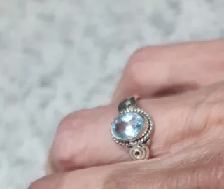 Anillo Plata Ley Aguamarina Azul