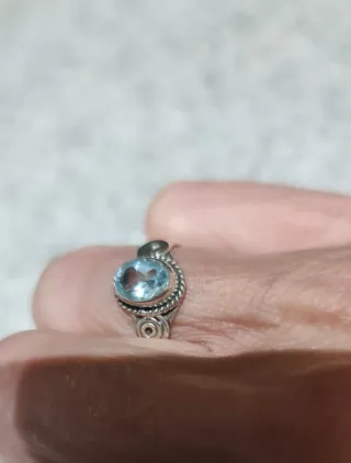 Anillo Plata Ley Aguamarina Azul