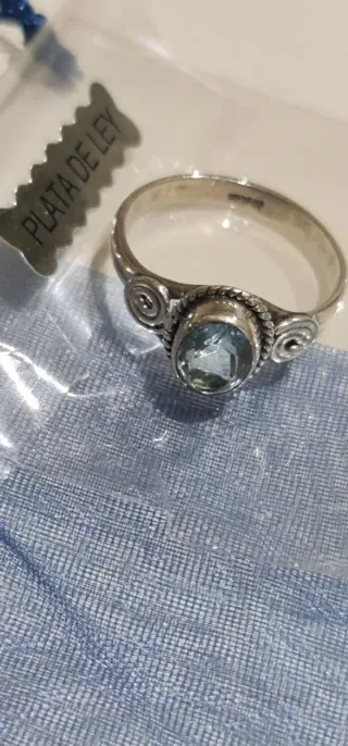 Anillo Plata Ley Aguamarina Azul