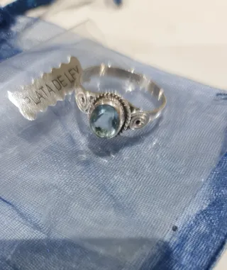 Anillo Plata Ley Aguamarina Azul