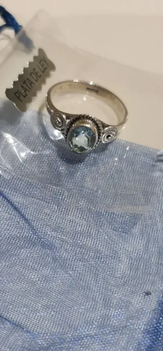 Anillo Plata Ley Aguamarina Azul