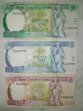 3 PZ - Banconota 10, 5, 2 Liri MALTA + regalo