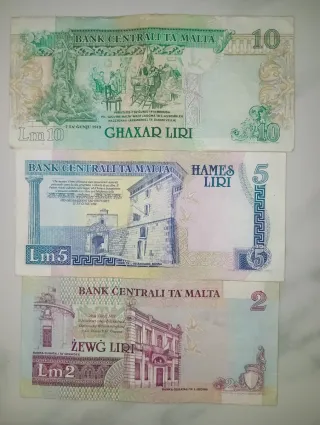 3 PZ - Banconota 10, 5, 2 Liri MALTA + regalo