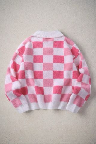 Maglione Y2K a quadri rosa e bianco