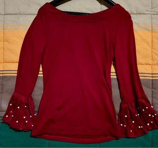 Blusa mujer manga acampanada perlas