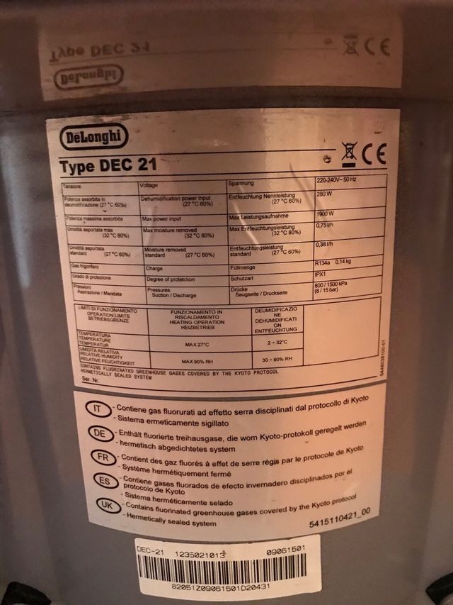 Deshumidificador DeLonghi DEC 21 Gris