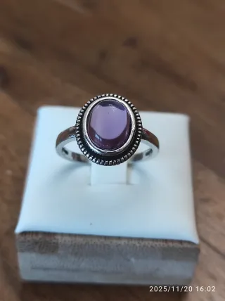 Anello Argento S925 Pietra Viola Stile Vintage