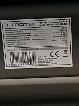 Cañón de aire caliente Trotec IDE 30 D