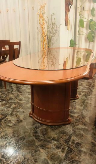 Mesa comedor extensible madera y cristal