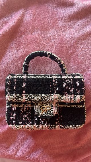 Bolso tweed negro y rosa