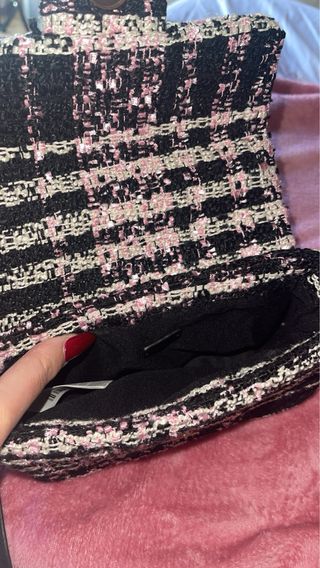 Bolso tweed negro y rosa