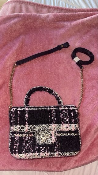 Bolso tweed negro y rosa