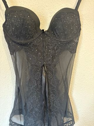 camisa lencera Victoria Secret encaje y piedrería