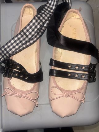 Zapatos planos Kalin rosa con 2 cintas