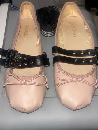 Zapatos planos Kalin rosa con 2 cintas