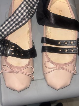 Zapatos planos Kalin rosa con 2 cintas