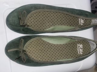Bailarinas verde terciopelo lazo