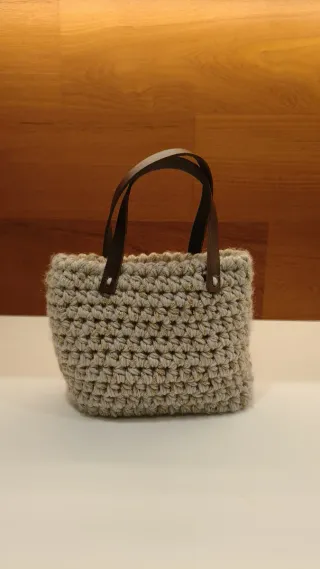 Borsetta uncinetto e pelle vera beige/marrone