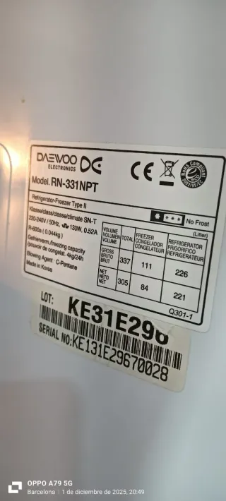 Nevera Daewoo No Frost A+