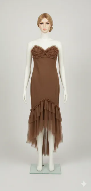 Vestido cobre con volantes talla 38