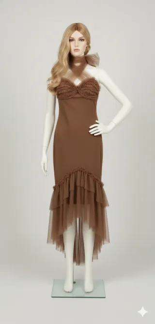 Vestido cobre con volantes talla 38