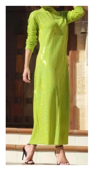 Vestido Verde Lima Lentejuelas Brillo Talla M