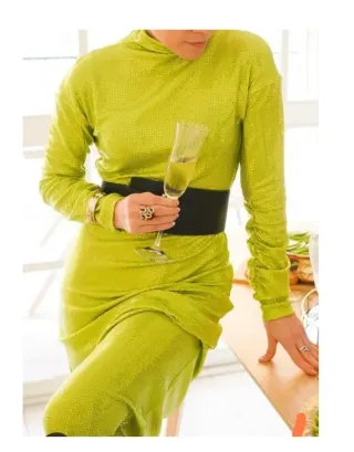 Vestido Verde Lima Lentejuelas Brillo Talla M