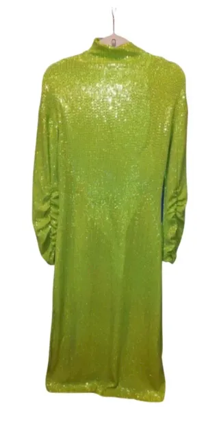 Vestido Verde Lima Lentejuelas Brillo Talla M