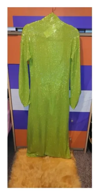 Vestido Verde Lima Lentejuelas Brillo Talla M