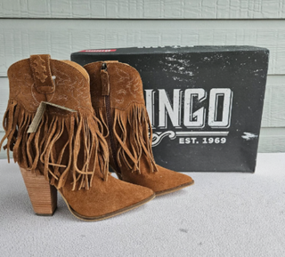 Botines Dingo Ante Marrón Tacón Flecos