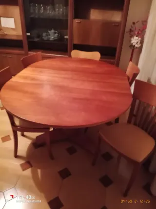 Tavolo da pranzo rotondo in legno e 5 sedie terci