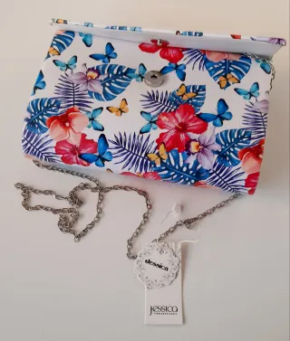 Clutch com alça JESSICA floral e borboletas