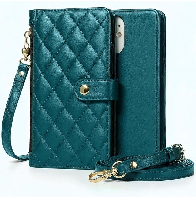 Custodia a portafoglio per iPhone 15 verde con porta carte