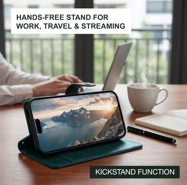 Custodia a portafoglio per iPhone 15 verde con porta carte