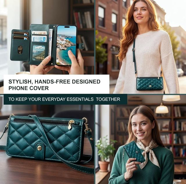 Custodia a portafoglio per iPhone 15 verde con porta carte