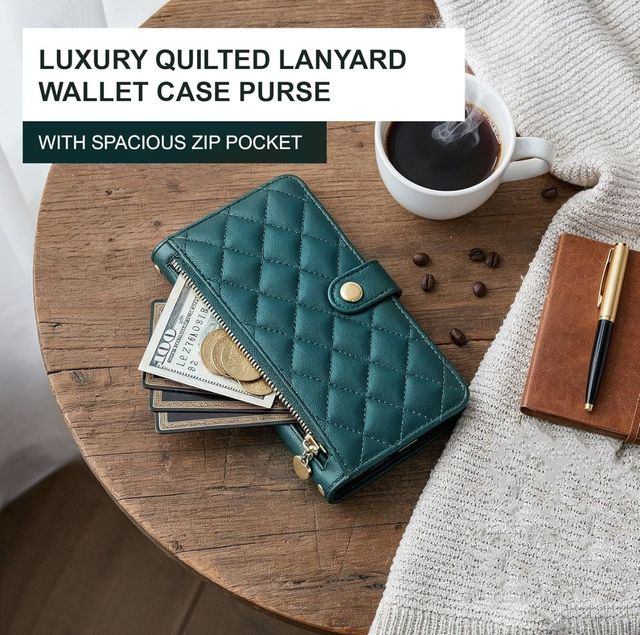 Custodia a portafoglio per iPhone 15 verde con porta carte