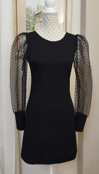 Vestido negro fiesta mangas transparentes Talla S