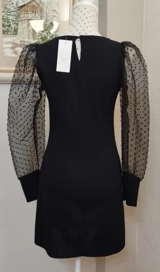 Vestido negro fiesta mangas transparentes Talla S